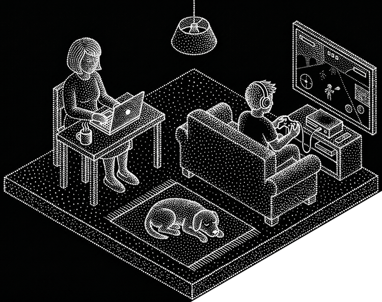 거실 소파에 앉아 쉬는 부부 일러스트